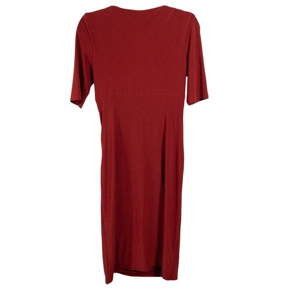 Ralph Lauren Red Ruched Midi Dress With Surplice Neckline SZ 10 M Dinner Party - Picture 2 of 9